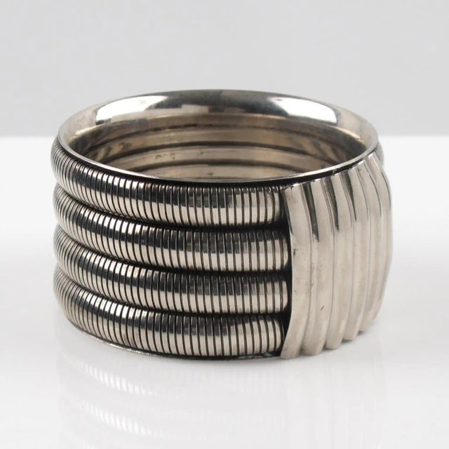 Metal Space Age Machine Age Massive Silvered Metal Bracelet Bangle For Sale - Image 7 of 7