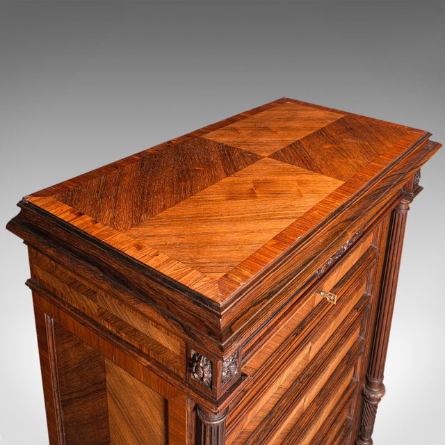 Antique Tallboy Correspondence Desk, French, Kingwood, Escritoire, Victorian For Sale - Image 6 of 12