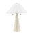Alana keeps things light and airy. A pretty scalloped shade in white linen is adorned by aged brass accents like metal...