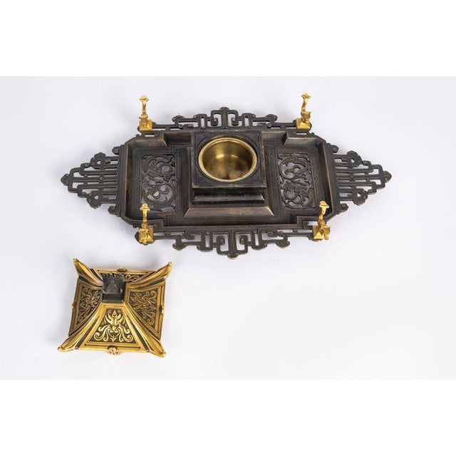 Metal Napoleon III Patinated and Gilded Bronze Inkstand, 1800s For Sale - Image 7 of 9