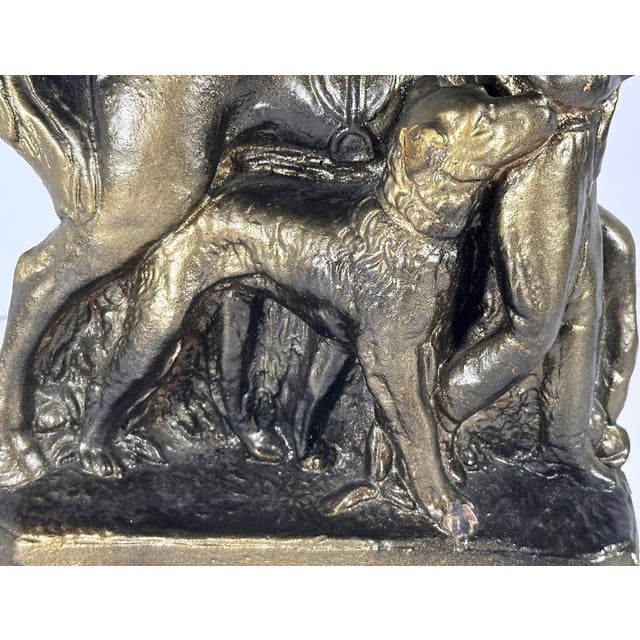 Mid 20th Century Gilded Chalkware Equestrian Mantel Piece With Child & Dog, c.1930-1940s For Sale - Image 5 of 13