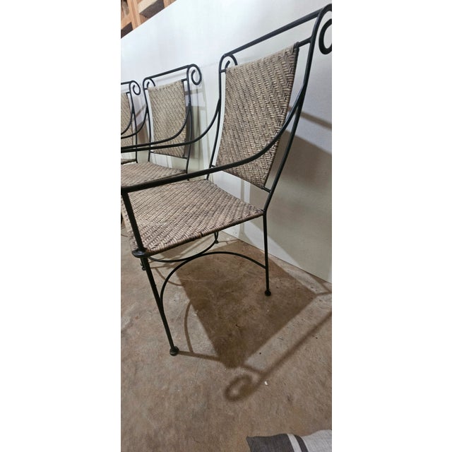 Solid Wrought Iron and Raffia/Rattan Uniquely Treated Armchairs - Set of 3 For Sale - Image 12 of 13