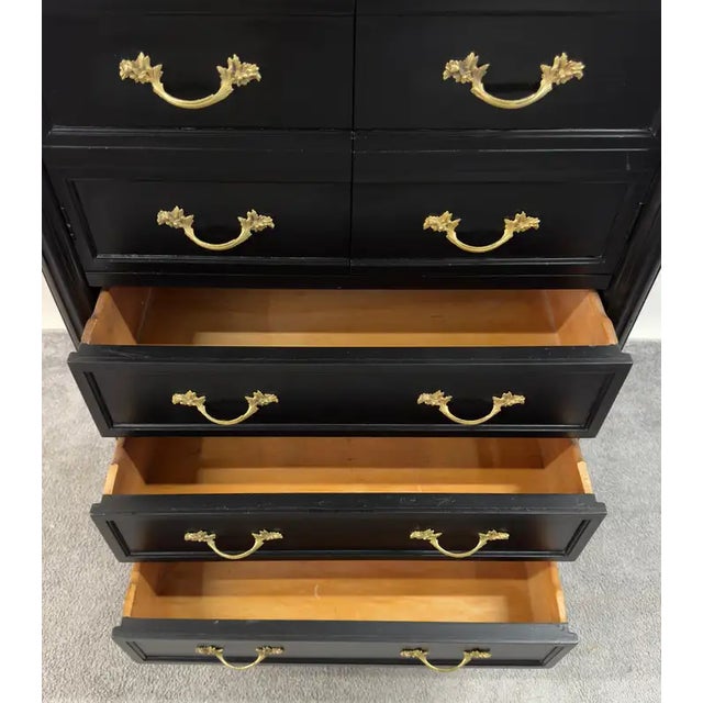 Maison Jansen Style Hollywood Regency Ebony & Brass Two-Door Bar and Tall Chest For Sale - Image 9 of 14