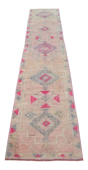 1970s Pink Turkish Hand-Knotted Distressed Hallway Rug