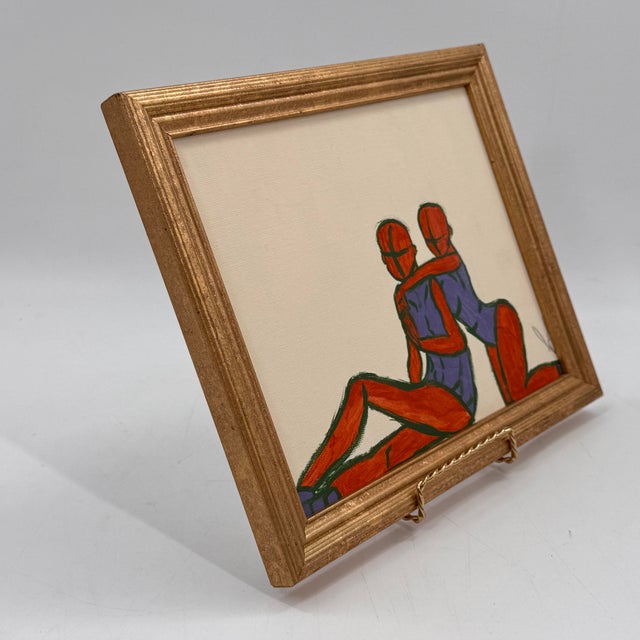 2000 - 2009 Original Contemporary Abstract Couple Painting on Canvas Board Signed Framed For Sale - Image 5 of 10
