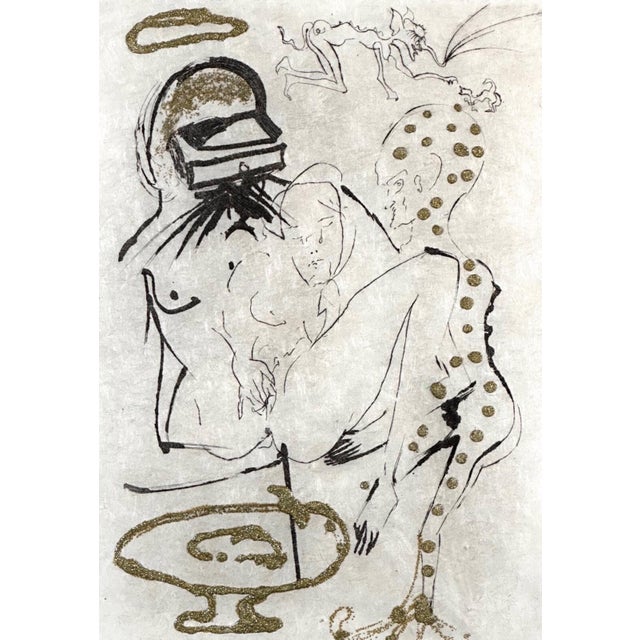 Surrealism 1970s Dali Les Amours Jaunes Duel W/Camelias H/Sign Etching + Gold Flakes Surreal Art For Sale - Image 3 of 5