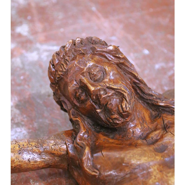 Mid-17th Century French Baroque Walnut Crucifix Corpus Wall Sculpture For Sale - Image 4 of 15