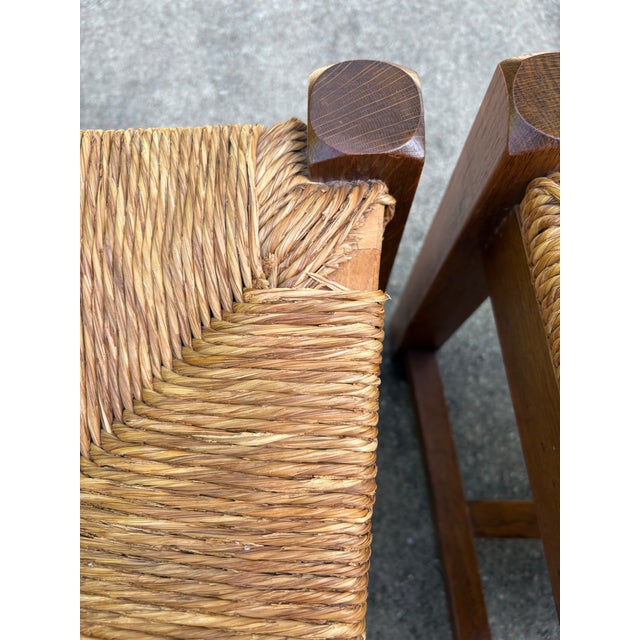 Wood Vintage French Country Chunky Ladder Back Dining Chairs With Rush Seats - Set of 6 For Sale - Image 7 of 9