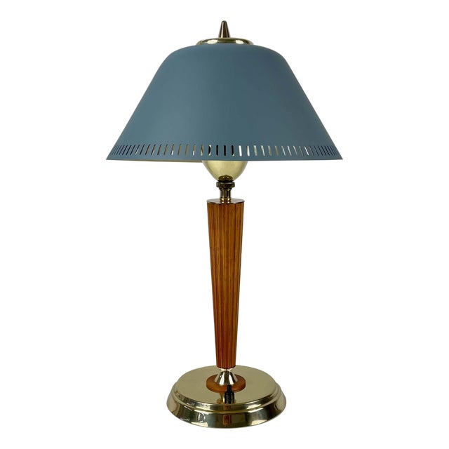 Mid-Century Modern Swedish Walnut and Brass Table Lamp by Erik Tidstrand, 1940s For Sale