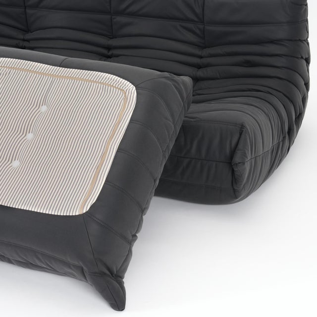 Authentic Ligne Roset Togo 5-Piece Sectional Set in Monolith Black Leather For Sale - Image 12 of 18