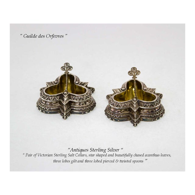 Ref # FF 3631 Photo 725 Description : Splendid Antiques Pair Sterling Salt Cellars & Spoons Pattern : C. 1870 Victorian -...