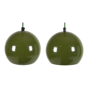 1960s Danish Olive Green Globe Pendant Lights Attributed to Es Horn- A Pair