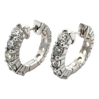 14k Gold 2.60 Carat Total Weight Diamond Huggies Earrings, A Pair For Sale