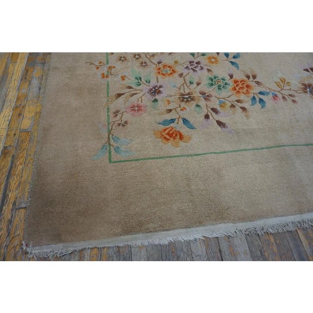 1930s Ivory Floral Modernist Antique Chinese Art Deco Carpet 11' X 13' 9" Knotted Wool Rug For Sale - Image 10 of 11