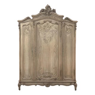 Antique Louis XV Style Stripped Oak Triple Door Armoire For Sale
