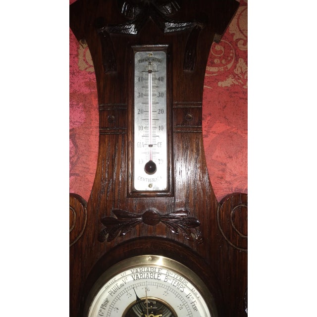 Mid 20th Century Barometer Weather Station in Wood, Metal, Brass and Beveled Glass For Sale - Image 4 of 6