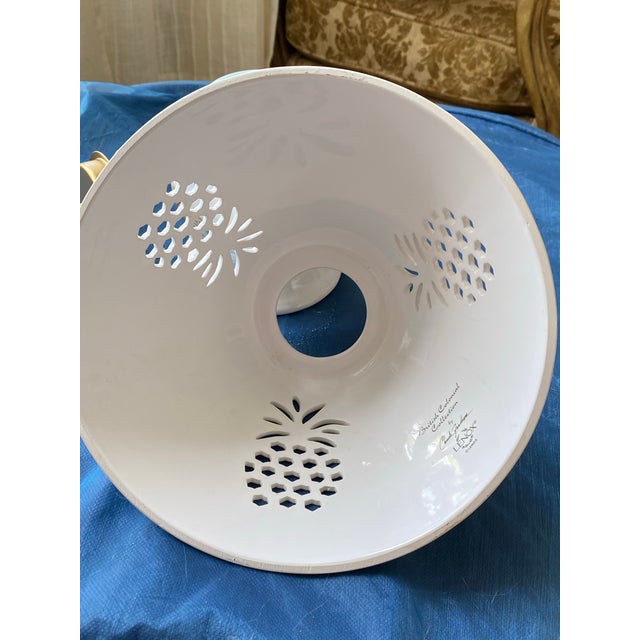 Vintage Lenox British Colonial Scenic Candle Lamp Featuring a Pierced Pineapple Shade and a Hand-Painted Tropical Coastal Scene on the Base For Sale In Naples, FL - Image 6 of 9