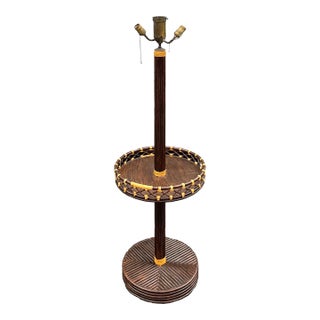 Mid-Century Organic Modern Pencil Bamboo Bentwood Floor Lamp With Tray Table For Sale