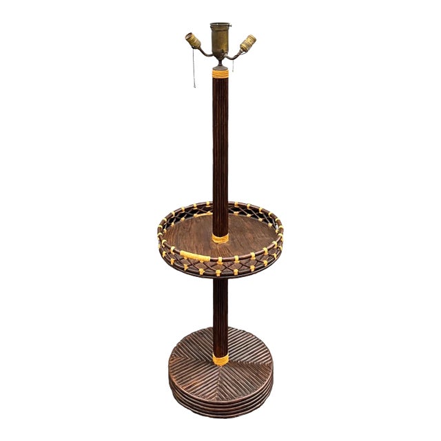 Mid-Century Organic Modern Pencil Bamboo Bentwood Floor Lamp With Tray Table Two Available For Sale