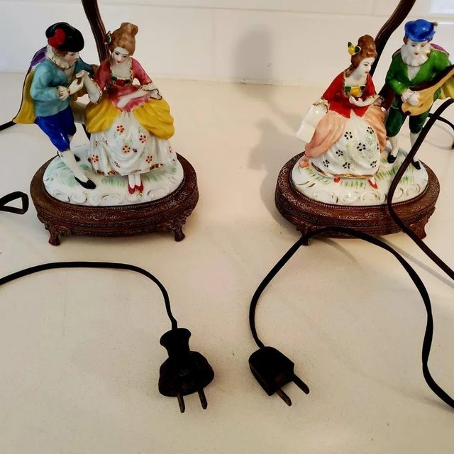 Ceramic Porcelain French Victorian Figurines Lamps For Sale - Image 7 of 12