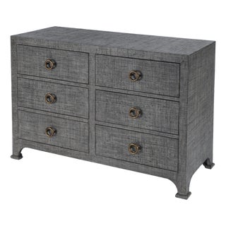 Chatham 44 in. W Rectangular Raffia 6 Drawer Dresser, Charcoal Raffia For Sale