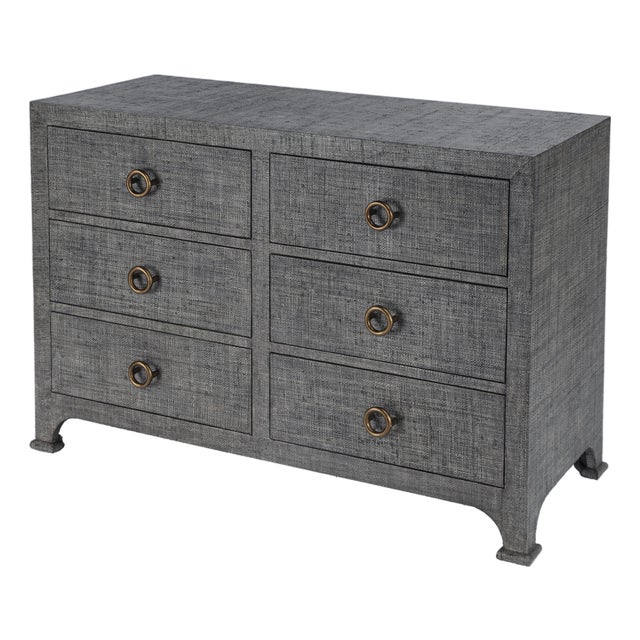 Chatham 44 in. W Rectangular Raffia 6 Drawer Dresser, Charcoal Raffia For Sale
