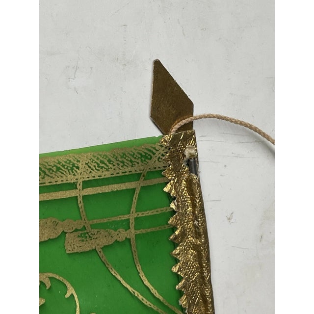 Rare Antique Victorian Merry Christmas Celluloid Green Banner Holiday Decor For Sale - Image 10 of 15