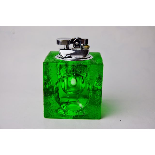 Hollywood Regency Green Ice Cube Lighter in Murano Glass attributed to Antonio Imperatore, Italy, 1970s For Sale - Image 3 of 8