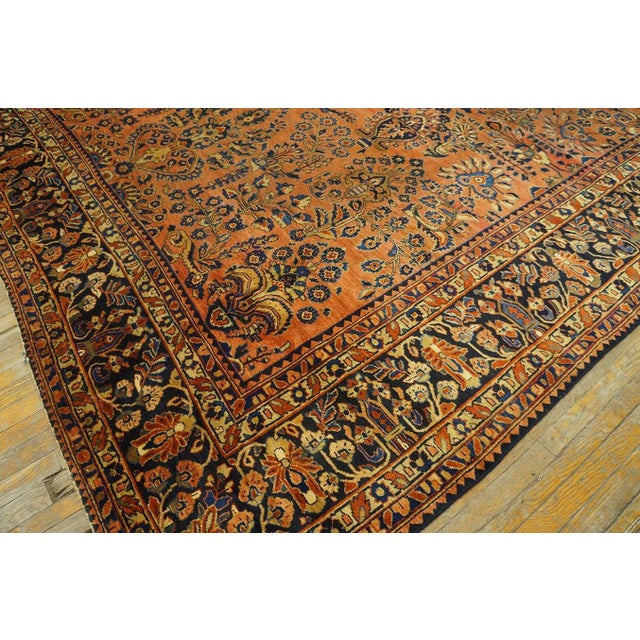 Textile 1920s Raspberry Pink Classic Medallion Antique Persian Sarouk Carpet 9' 6" X 12' Knotted Wool Rug For Sale - Image 7 of 9