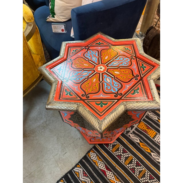 Hand Made Hand Painted Shapely Moroccan Side Table For Sale - Image 11 of 12