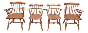 Vintage Set 4 Ethan Allen Baumritter Solid Maple Windsor Comb Back Dining Chairs
