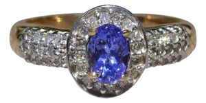 The Regadera: Ladies Tanzanite and Diamond Halo Ring in Yellow Gold