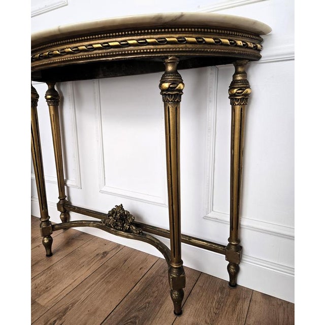 White Mid-Century Italian Demi Lune Wall Console Table in Gilt Wood with Marble Top, 1950s For Sale - Image 8 of 10