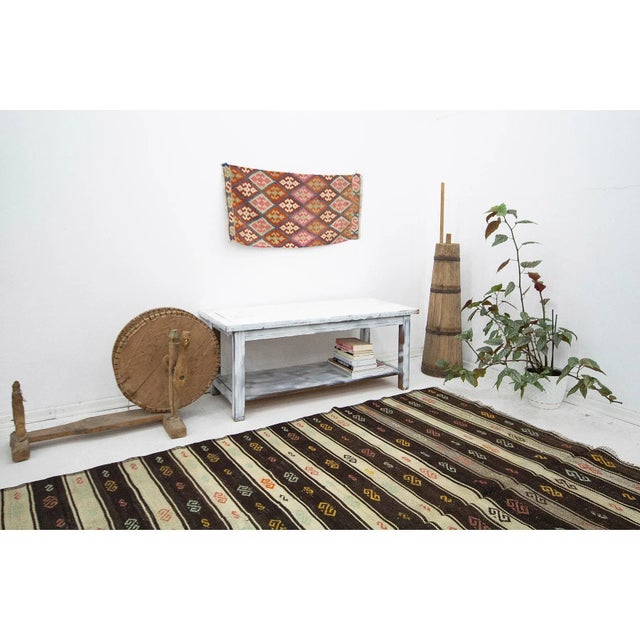 Brown & Ivory Vintage Striped Kilim Rug For Sale In Los Angeles - Image 6 of 7