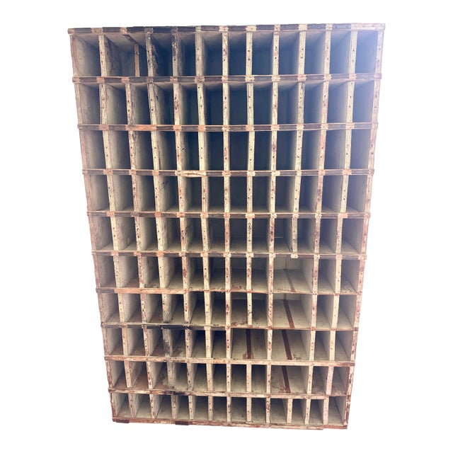 Antique Industrial Wooden Printer’s Type Case Cabinet With 120 Compartments – Original Painted Finish For Sale