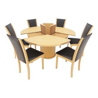 Rare Blond Maple Round Expandable Dining Table 6 Chairs Set Set Denmark MINT! For Sale