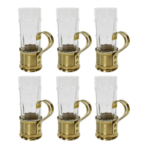 Vintage Continental Brass Handled Espresso Glasses, Set of 6