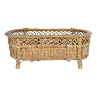 Woven Wicker Basket on Feet For Sale
