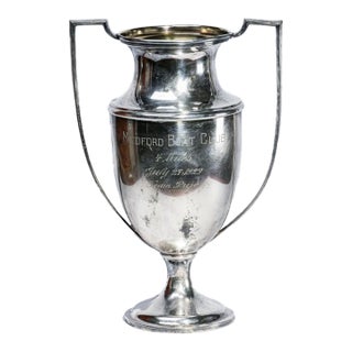 Nice Large Antique Double Handle Silverplate Trophy Medford Boat Club Massachusetts History Home Decor For Sale