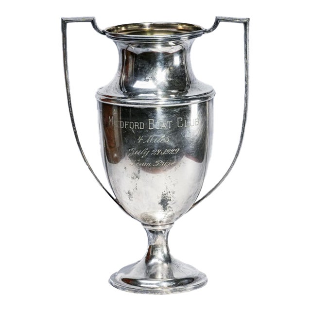 Nice Large Antique Double Handle Silverplate Trophy Medford Boat Club Massachusetts History Home Decor For Sale