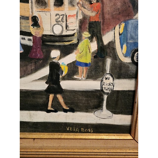 Pop Art 1970s Cityscape Oil Painting, Framed For Sale - Image 3 of 6