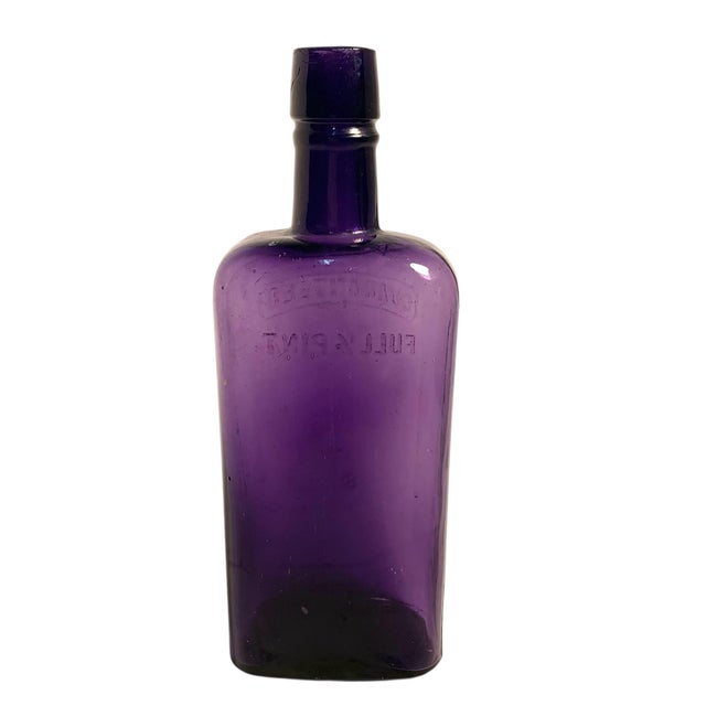 Early 20th C. Amethyst Embossed Half-Pint Whiskey Bottle For Sale - Image 4 of 12