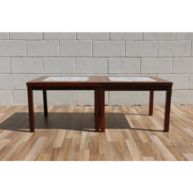 Wood Pair of 1970s Danish Modern Rosewood Tile Top Side Tables For Sale - Image 7 of 18