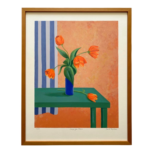 Carol Chapman Vintage 1994 Contemporary Limited Edition Framed Hand Signed Pop Art Silkscreen Print " Tulips for Nana " 1992 For Sale