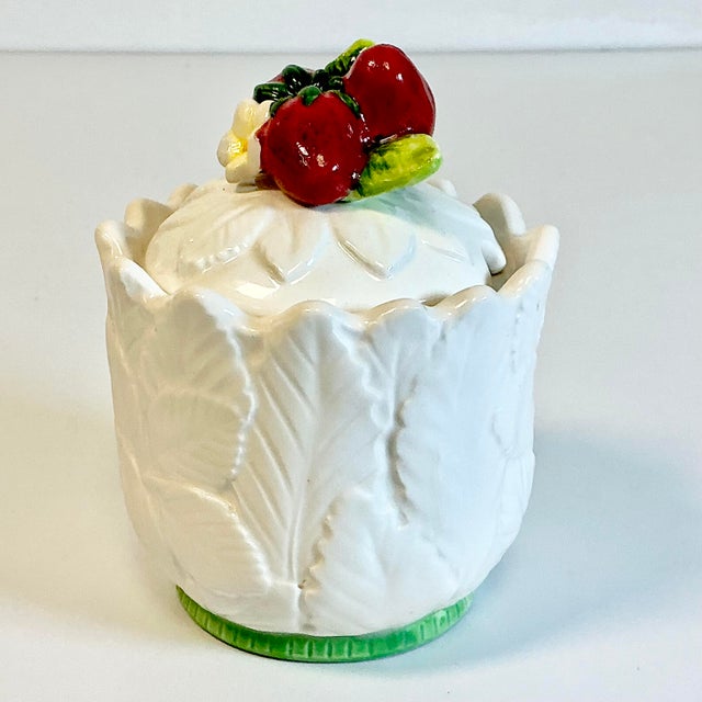 Mid-Century English Boho Chic Hollywood Regency Trompe L’Oeil Strawberry Jam Jar For Sale - Image 13 of 15