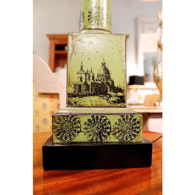 Italian Green Painted Tôle Transferware Lamp For Sale - Image 6 of 7