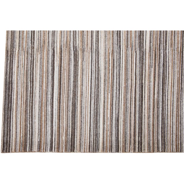 2010s Modern Apadana's Groove Handmade Brown Bamboo/Silk Rug With Stripe Motif For Sale - Image 4 of 7