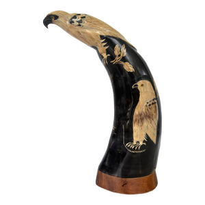 1970s Canadian Hand-Carved Eagles Sculpture From Water Buffalo Horn
