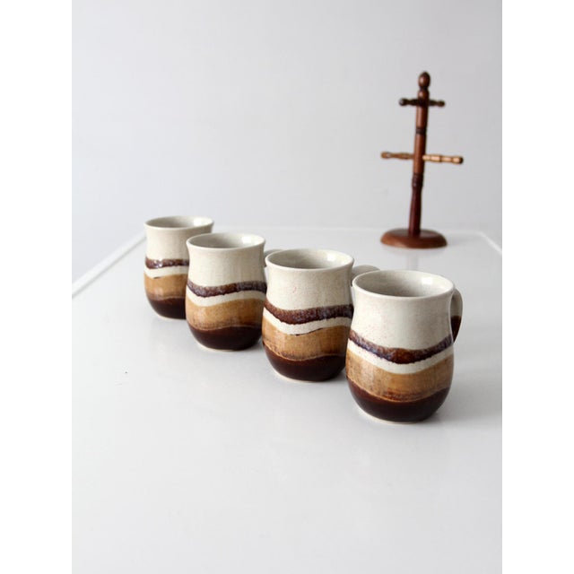 Vintage Handmade Studio Pottery Mug Set With Wooden Stand - Set of 5 For Sale - Image 11 of 17