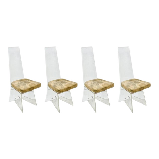 1980s Set of 4 High Back Lucite Dining Chairs For Sale